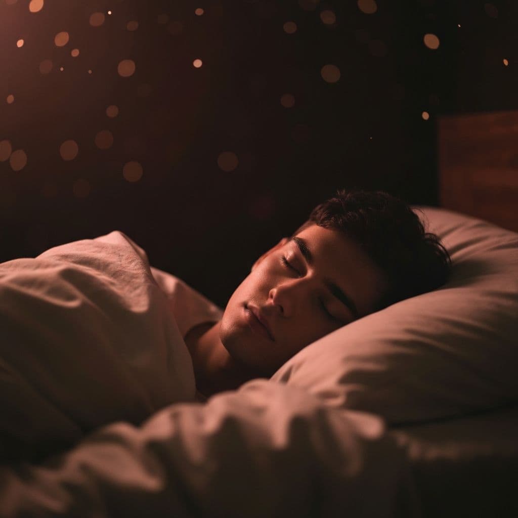 Person sleeping peacefully in soft warm light